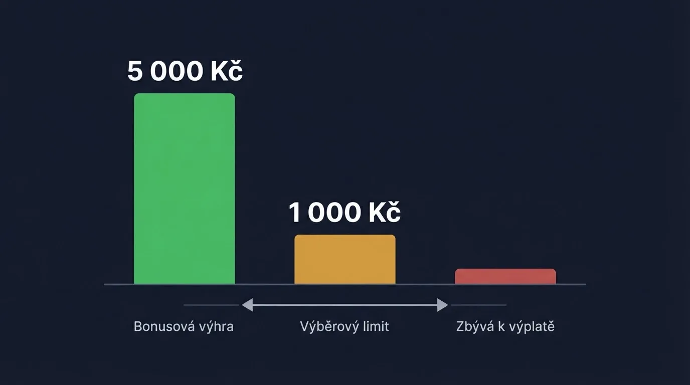Grafické znázornění, jak se výhra smrskává přes strop maximálního výběru a protočení