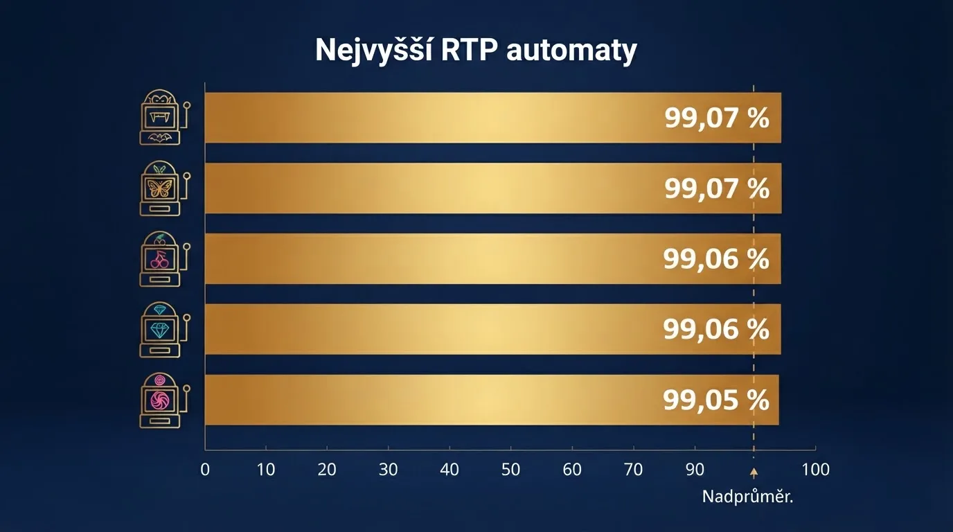 Tabulka nejvýhernějších online automatů dostupných v českých licencovaných casinech s hodnotami RTP seřazená sestupně