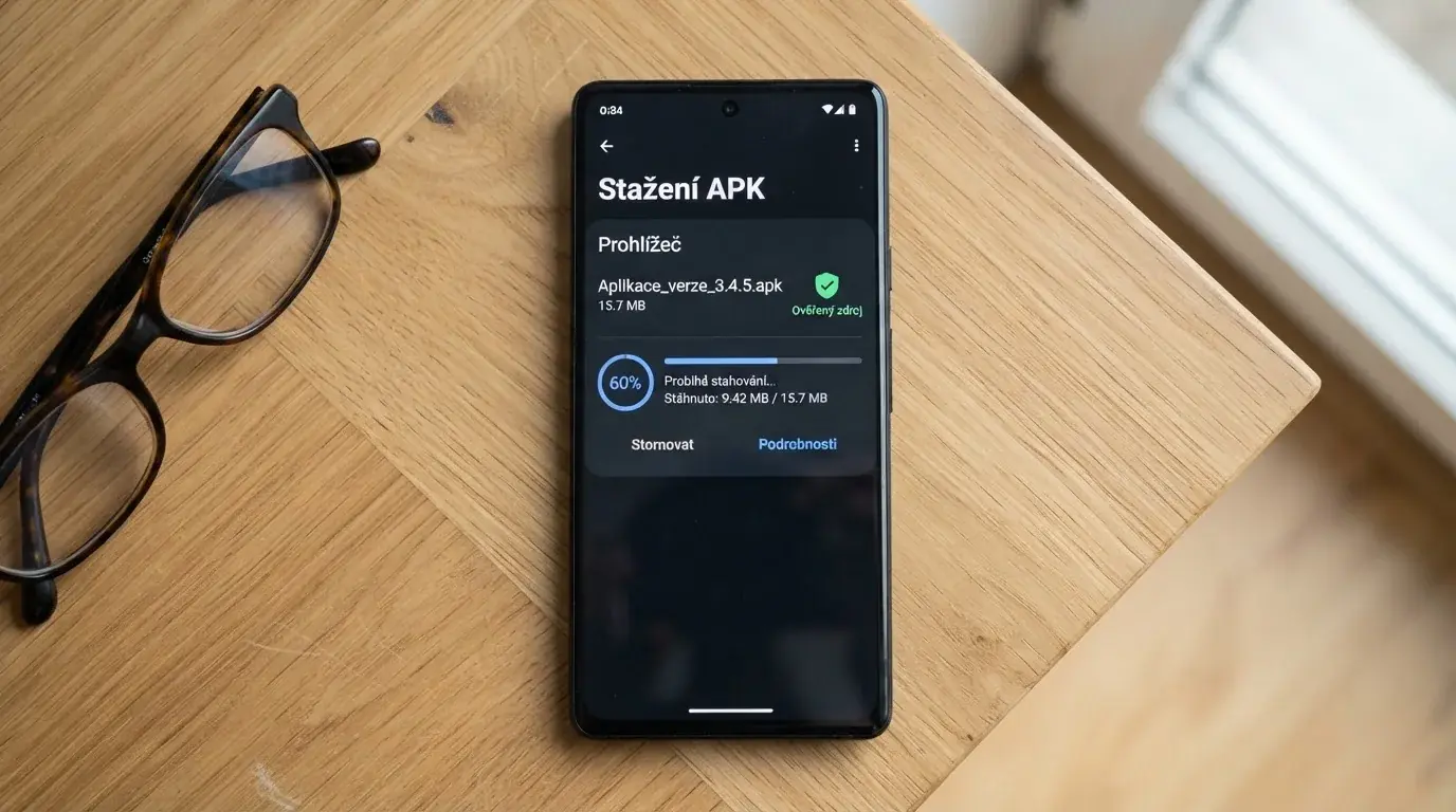 Proces stahování casino aplikace z oficiální webové stránky operátora na telefon se systémem Android